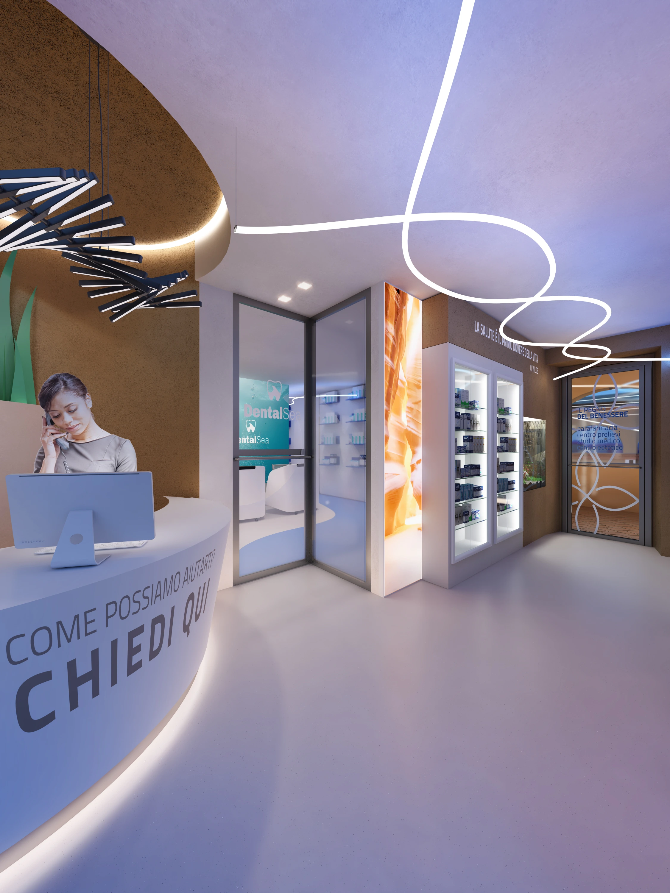 Arredo studio dentistico moderno - Concept reception DentalSea progettato da Sartoretto Verna